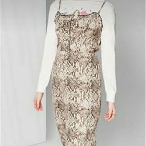 Snake print lace up slip midi dress